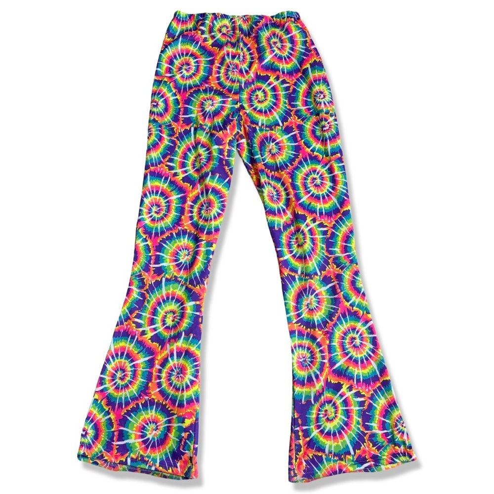 GIRLS Hippie Groovy Psychedelic Tie Dye Spiral Flare Leg Leggings